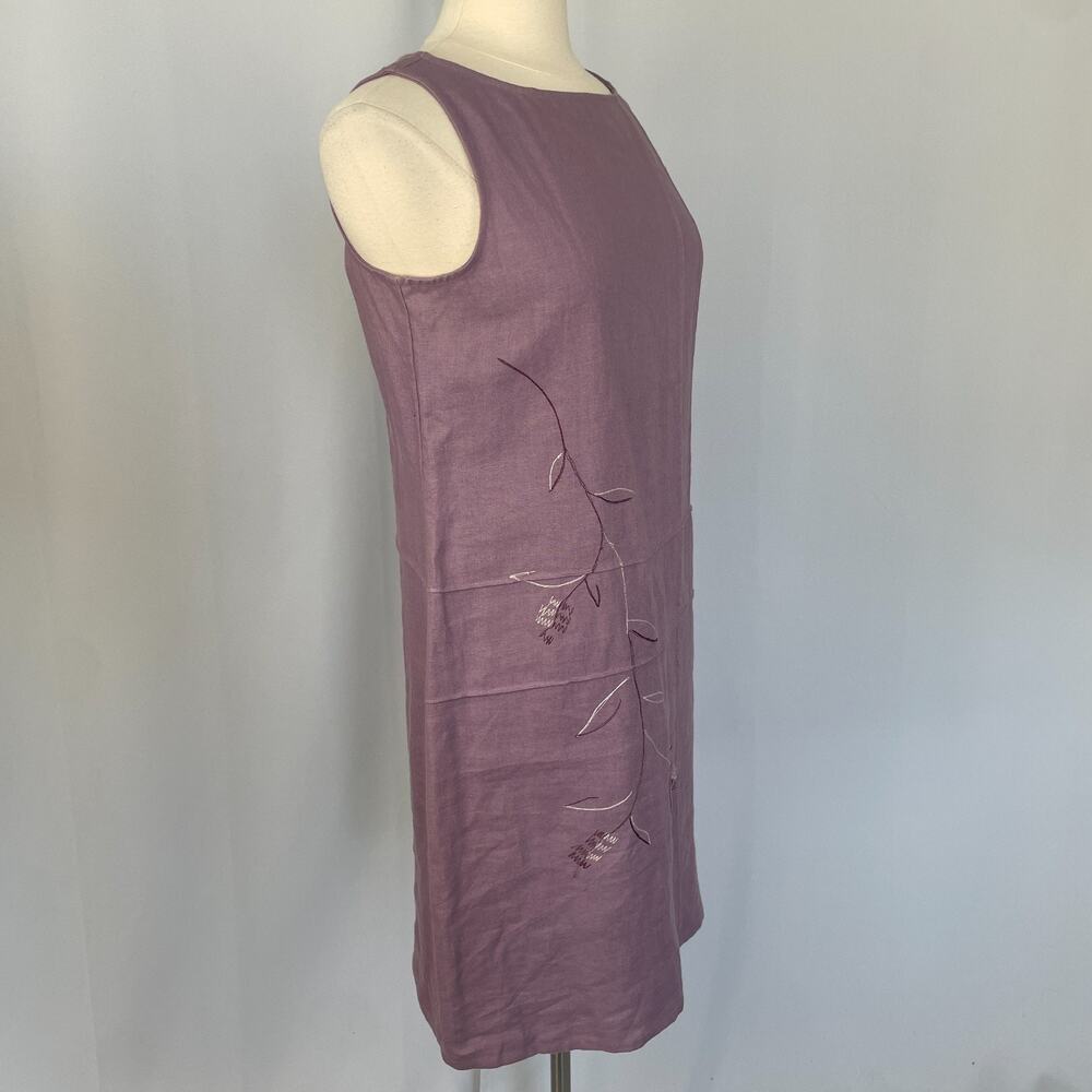 Vintage Shift Dress Size Medium Petite MP Purple Linen Embroidered Sleeveless - Picture 6 of 14